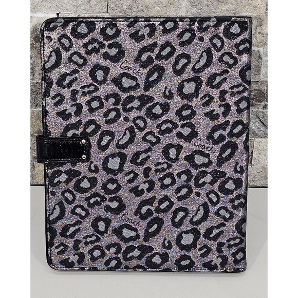 Coach Ocelot Leopard Print iPad Tablet Business Tech Case Black & Silver F61359 - Picture 2 of 9